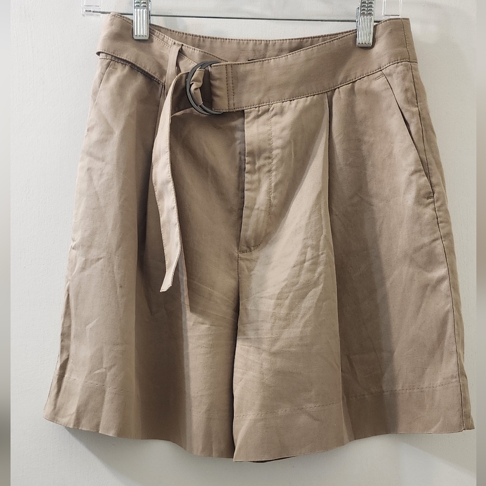 Tan High-Waisted Belted‎ Shorts